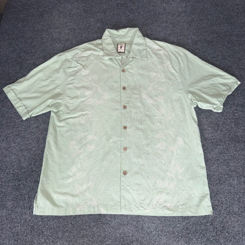 Jamaica Jaxx Mens XL Silk Button Up Shirt Sage Green Tropical Floral Textured